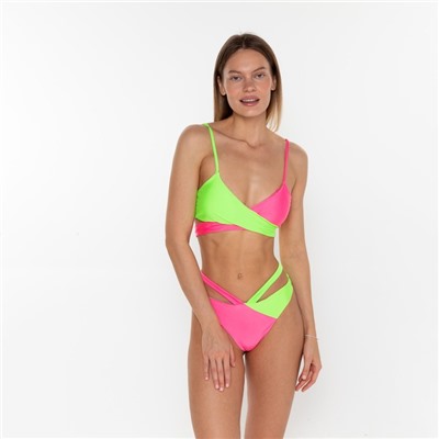 Купальник раздельный двухцветный женский, салатовый, размер 42