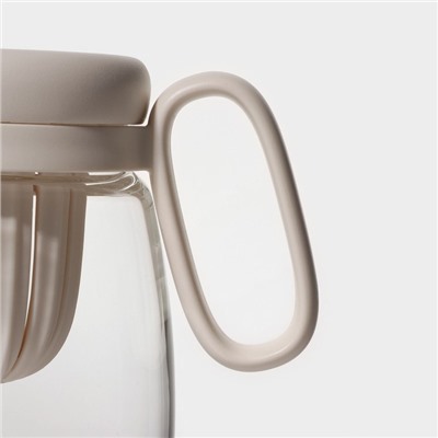 Кружка «Бьорн», 850 мл, с крышкой и трубочкой, стекло, бежевая