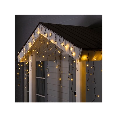 Гирлянда «Бахрома» 3×0.6 м, IP44, УМС, тёмная нить, 100 LED, свечение тёплое белое, мерцание, 24 В