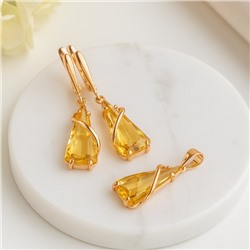 Комплект ювелирной бижутерии коллекция "Дубай" серьги и кулон, покрытие позолота, вставка: фианиты, цвет: желтый, арт.414.045