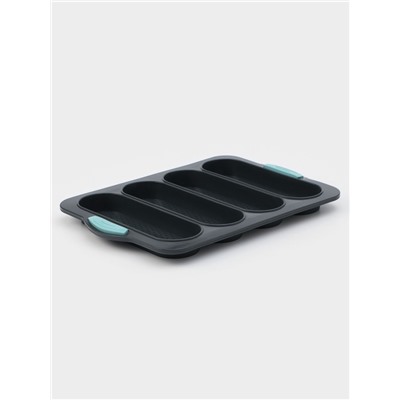 Форма для выпечки с перфорацией «Хлеб», силикон, 35.5×23.5×2.5 см, 4 ячейки (20×6.2×2.4 см), тёмно-серый