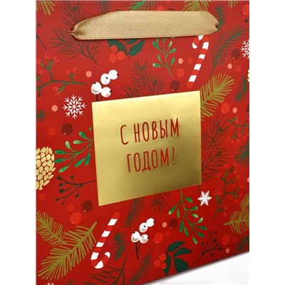 Пакет подарочный новогодний ламинированный «С Новым годом», MS 23×18×10 см