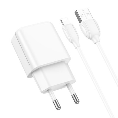Адаптер Сетевой с кабелем Borofone BA64A USB 2,1A/10W (USB/Lightning) (white)