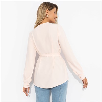 Блуза из плотного материала, Твой личный манифест (бледный персик, с поясом)