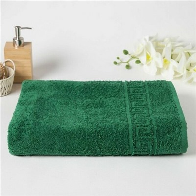 Махровое полотенце "Греческий бордюр"-темно-зеленый 70*140 см. хлопок 100%