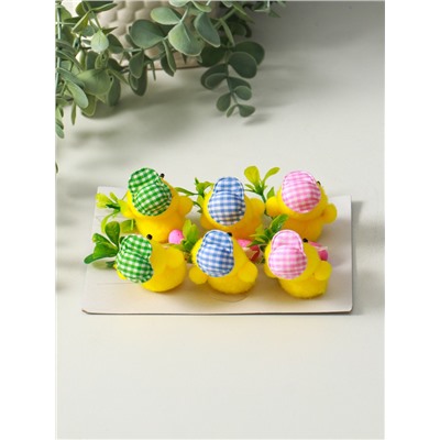 Фигурка пасхальная «Цыпленок в шляпке и тремя яичками», набор 6 шт., 5.5×12.5×18 см