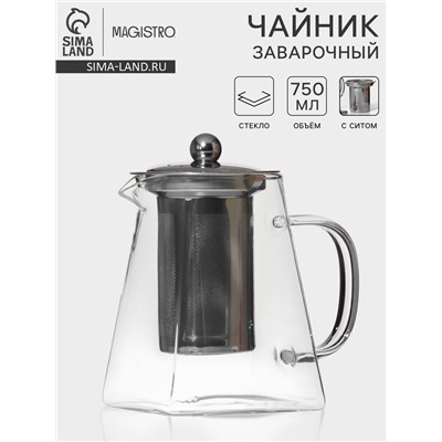 Заварочный чайник Magistro «Дарси», 750 мл, металлическое сито, стекло