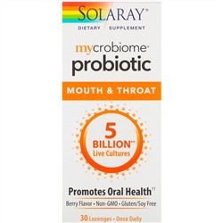 Solaray, Mycrobiome Probiotic, Mouth and Throat, со вкусом ягод, 5 млрд, 30 леденцов