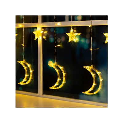 Гирлянда «Бахрома» 2.7×0.9 м с насадками «Месяц», IP20, прозрачная нить, 138 LED, свечение тёплое белое, 8 режимов, 220 В