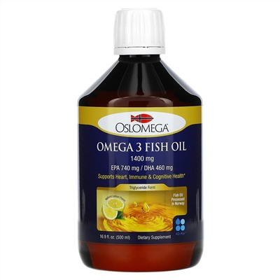Oslomega, Норвежская серия, рыбий жир с омега-3, натуральный лимонный вкус, 500 мл (16,9 жидк. унции)