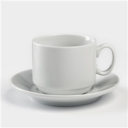 Чайная пара Добрушский завод «Бельё», 2 предмета: чашка 220 мл, блюдце d=13.8 см, фарфор, белая