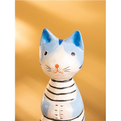 Сувенир «Кот сидячий», 6×6×15 см, дерево, голубой
