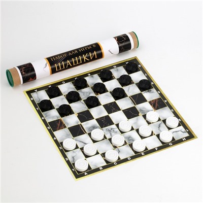 Шашки, настольная игра «Мрамор», поле винил, 30×30 см, 24 шт., d=3 см, h=0.9 см, в тубусе