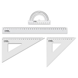 Набор геометрический 4 пр. размер L (линейка 30см, 2 треугольника, транспортир), прозрачный,бесцв., европодвес НЧ-31447 Стамм