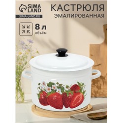 Кастрюля эмалированная, 8 л, d=26.5 см, с крышкой, цилиндрическая, белая