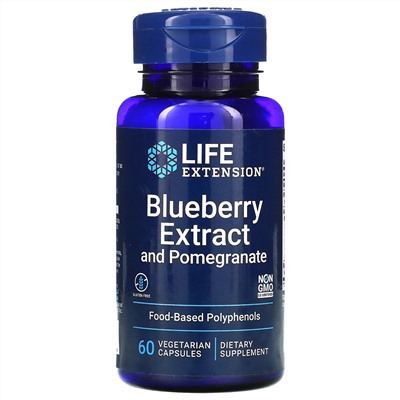 Life Extension, экстракт черники с гранатом, 60 вегетарианских капсул
