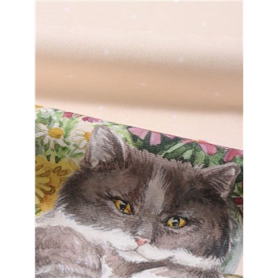 Дорожка на стол «Этель. Уютные коты», 40×146 см, 100% хлопок, саржа 190 г/м², бежевая/синяя