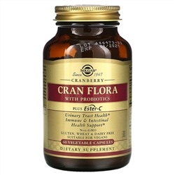 Solgar, Cran Flora, с пробиотиками, 60 вегетарианских капсул