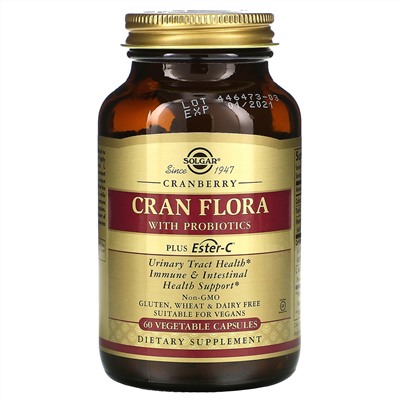 Solgar, Cran Flora, с пробиотиками, 60 вегетарианских капсул