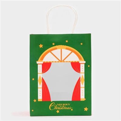 Пакет подарочный новогодний с окном «Театр» 19×26×13 см
