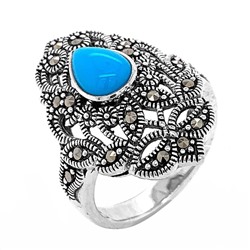 Кольцо из серебра с марказитами и синт.бирюзой родированное 925 пробы ск-1503070м