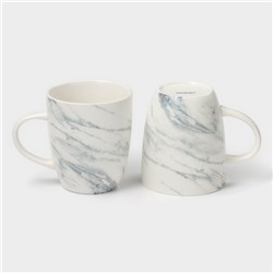 Кружки Magistro Real Marble, 400 мл, набор 2 шт., фарфор, белые
