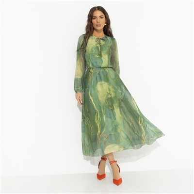 Платье приталенное на подкладе, Летящие мгновения (green, new)