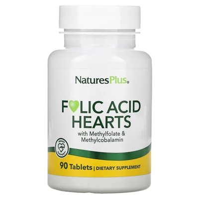 Nature's Plus, фолиевая кислота, 90 таблеток в виде сердечек