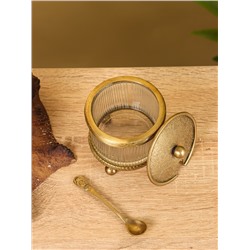 Сахарница с ложечкой «Сластёна», латунь, стекло, 7×7×7.6 см