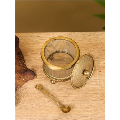 Сахарница с ложечкой «Сластёна», латунь, стекло, 7×7×7.6 см