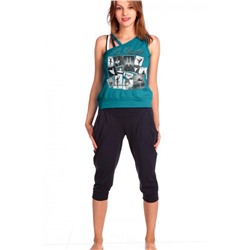 Женский домашний костюм с бриджами и майкой 33м (Изумрудный)