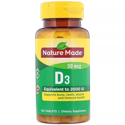 Nature Made, Vitamin D3, 50 mcg, 100 Tablets