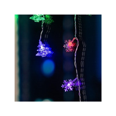 Гирлянда «Бахрома» 1.8×0.5 м с насадками «Ёлки и снежинки», IP20, прозрачная нить, 48 LED, свечение мульти (RG/RB), мигание, 220 В