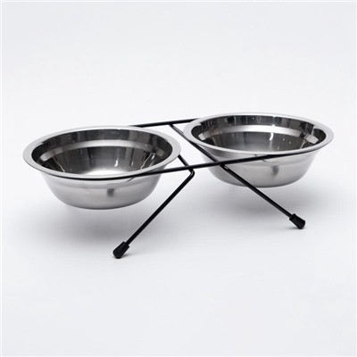 Набор из 2 мисок, 2×500 мл, на чёрной подставке, нержавеющая сталь