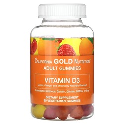 California Gold Nutrition, жевательный витамин D3, без желатина и глютена, со вкусом фруктов и ягод, 25 мкг (1000 МЕ), 90 жевательных таблеток
