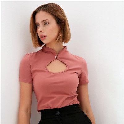 Футболка женская с вырезом MINAKU: Basic line, цвет пыльная роза, размер 44