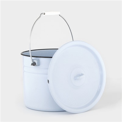 УЦЕНКА Ведро эмалированное цельнотянутое, 9 л, с крышкой, светлое