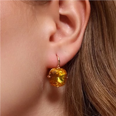 Серьги с кристаллом под Swarovski ювелирная бижутерия коллекция "Дубай" покрытие позолота, вставка: стекло, цвет: желтый, арт.414.694