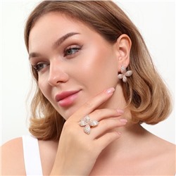 Комплект ювелирной бижутерии коллекция "Дубай" серьги и кольцо 19 р, покрытие позолота, вставка: фианиты, цвет: прозрачный, арт.314.843-19