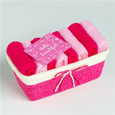 Салфетки махровые декоративные «Этель» Beautiful, 8 шт., 30×30 см, хлопок 100%, фуксия