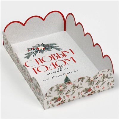 Коробка новогодняя подарочная с пластиковой крышкой «С Новым годом», 20×30×8 см
