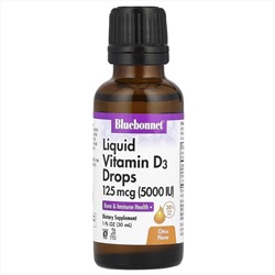 Bluebonnet Nutrition, капли витамина D3, с натуральным цитрусовым вкусом, 5000 МЕ, 30 мл (1 жидкая унция)