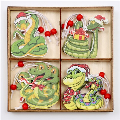 Елочные игрушки «Змея», в деревянной подарочной упаковке, 12 шт.