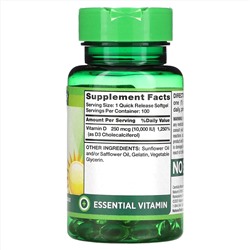 Vitamin D3, High Potency, 250 mcg (10,000 IU), 100 Quick Release Softgels