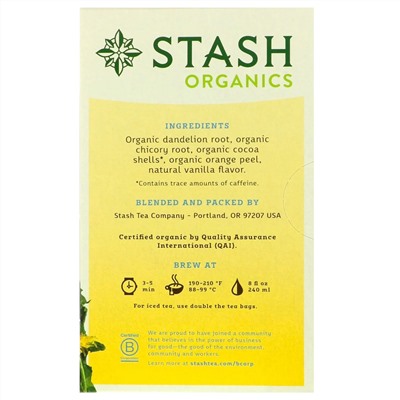 Stash Tea, травяной чай, корень органического солнечного одуванчика, 18 чайных пакетиков, 30 г (1,0 унция)