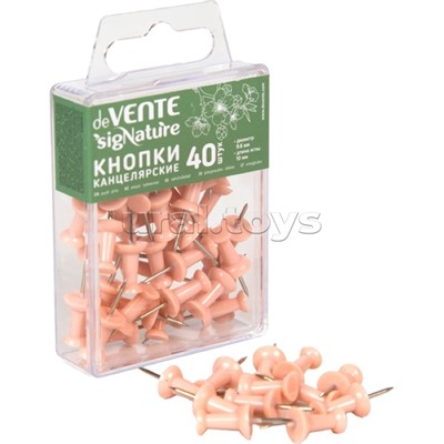 Кнопки канцелярские силовые "SigNature" диаметр 9,6 мм, с иглой серебристого цвета, в форме гвоздика, 40 шт в пластиковой коробке, цвет пудрово-розовый