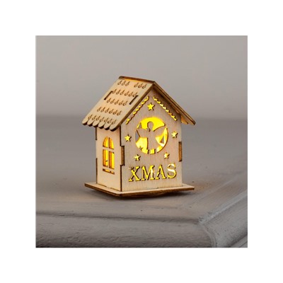Ёлочная игрушка «Домик с ангелом», 6×4.5×4.5 см, от батареек, свечение тёплое белое