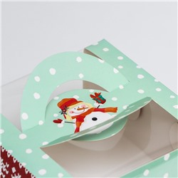 Коробка под бенто - торт с окном «Новогодний снеговик», 14×14×8 см, Новый год