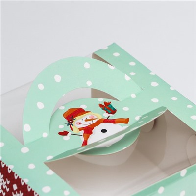 Коробка под бенто - торт с окном «Новогодний снеговик», 14×14×8 см, Новый год