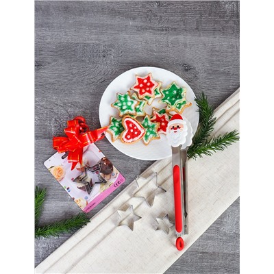 Подарочный набор Щипцы металл силикон 26 см + формочки для печенья/ QT- 907 /уп/ Новогодний